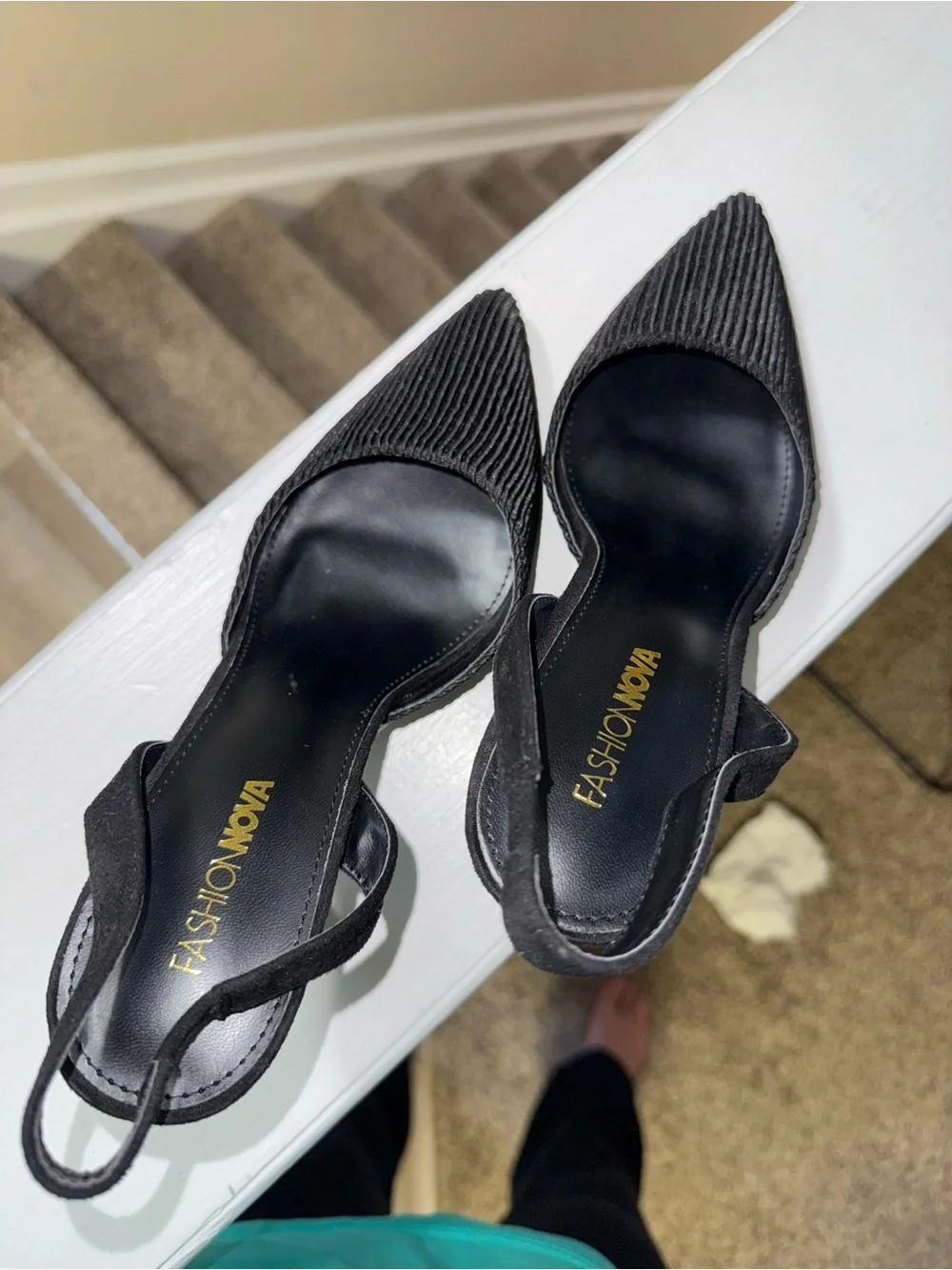 Fashion Nova Black Ribbed Pointed Slingback Heels